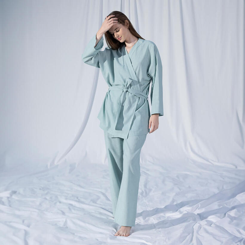 %100 Keten Uzun Kollu Kimono Mint - Serli Keçoğlu Koleksiyonu - 