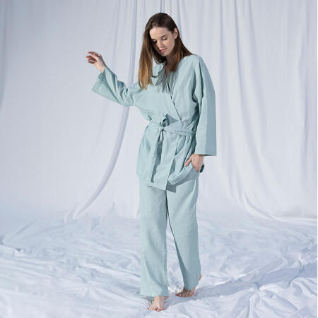 %100 Keten Uzun Kollu Kimono Mint - Serli Keçoğlu Koleksiyonu - 3