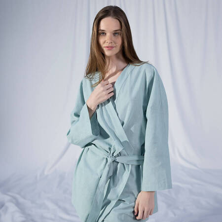 %100 Keten Uzun Kollu Kimono Mint - Serli Keçoğlu Koleksiyonu - 4