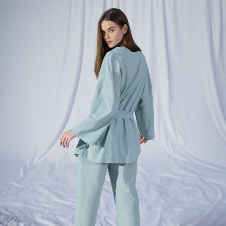 %100 Keten Uzun Kollu Kimono Mint - Serli Keçoğlu Koleksiyonu - 5