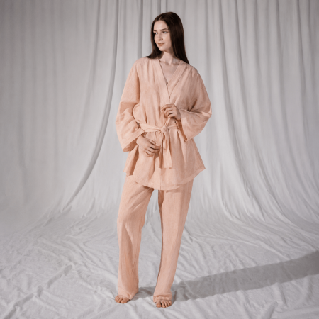 By Serli Keçoğlu Keten Uzun Kollu Kimono Somon - PENELOPE