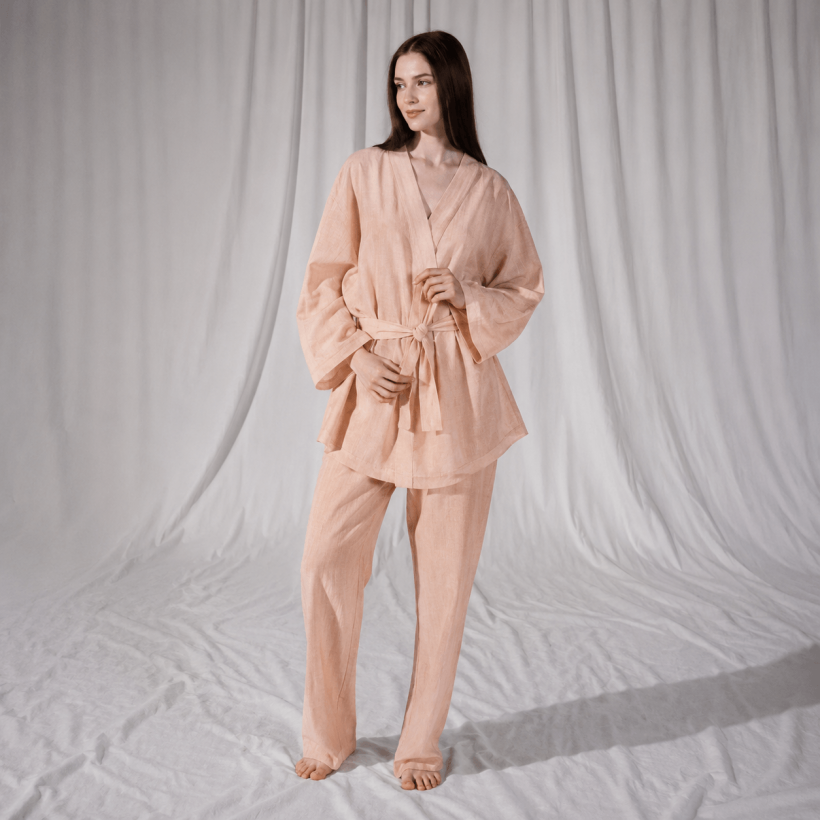 By Serli Keçoğlu Keten Uzun Kollu Kimono Somon - 