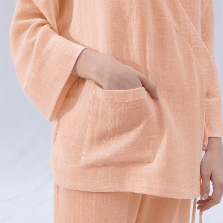 By Serli Keçoğlu Müslin Kruvaze Kimono Kısa Somon 