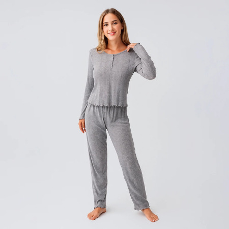 Perla %100 Pamuk Ajurlu Örme Pijama Takımı - Gri - PENELOPE (1)