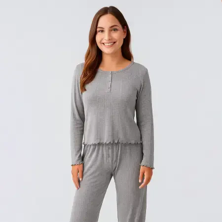 Perla %100 Pamuk Ajurlu Örme Pijama Takımı - Grı/Xl - 4