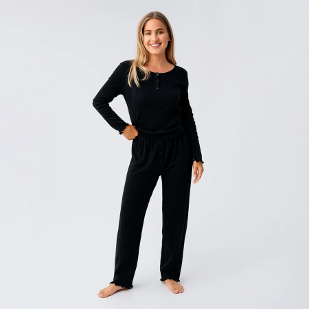 Perla %100 Pamuk Ajurlu Örme Pijama Takımı - Siyah - 3