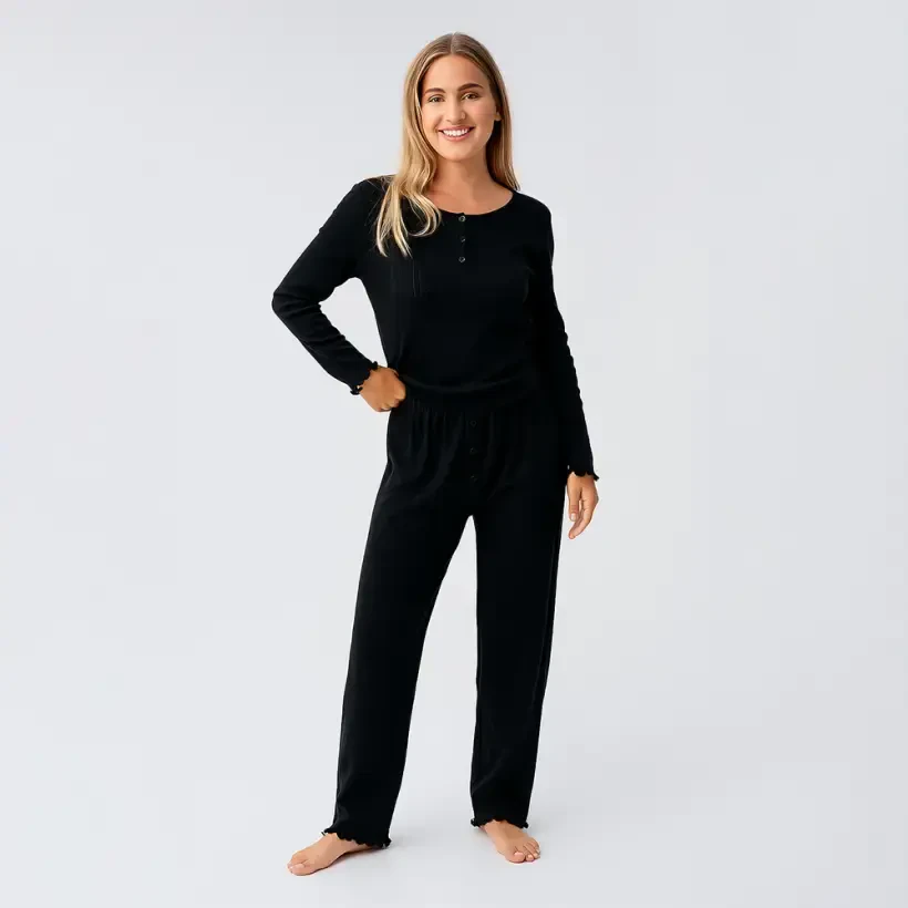 Perla %100 Pamuk Ajurlu Örme Pijama Takımı - Siyah/Xl - 
