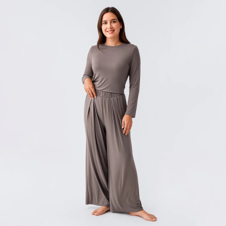 Relax Crop Bol Paça Esnek Viskoz Pijama Takımı - Vizon - PENELOPE
