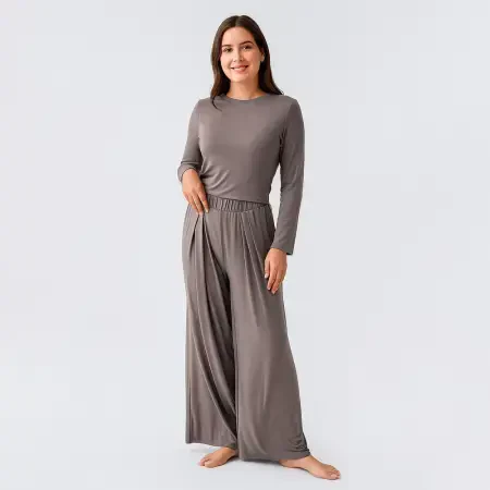 Relax Crop Bol Paça Esnek Viskoz Pijama Takımı - Vızon/S - 1