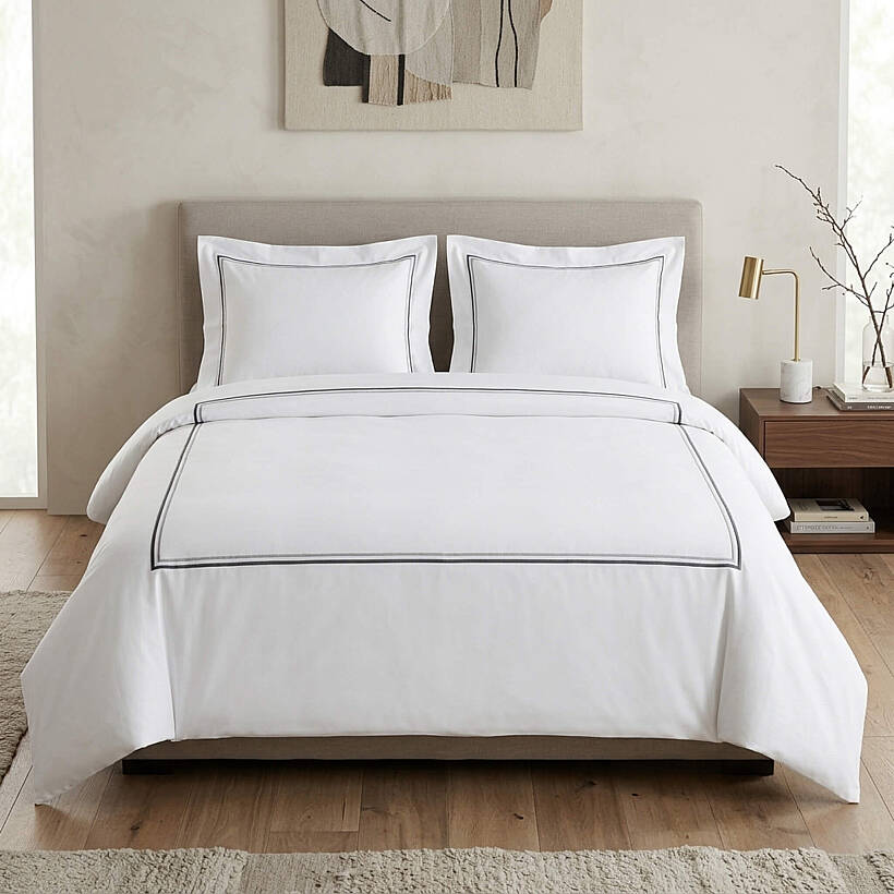 %100 Pamuk Saten Çift Kişilik Gri Nevresim Seti 200x220 cm - Signature Line Serisi - 