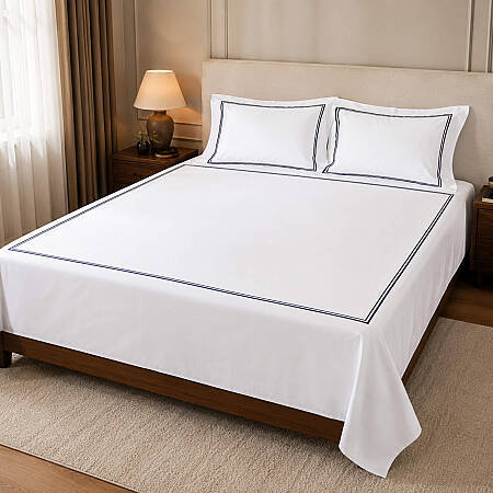 %100 Pamuk Saten Çift Kişilik Lacivert Nevresim Seti 260x240 cm - Signature Line Serisi - 1