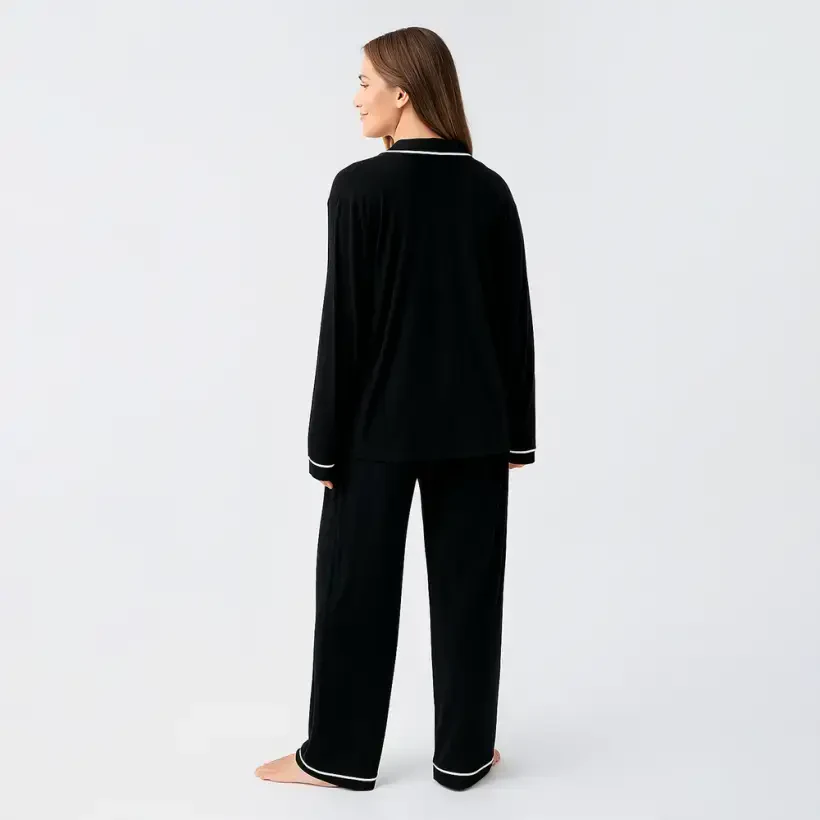 Snug Uzun Kollu Oversize Esnek Viskoz Pijama Takımı - Siyah/L - 