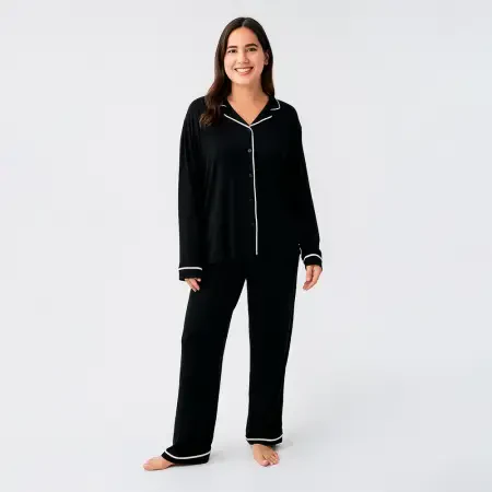 Snug Uzun Kollu Oversize Esnek Viskoz Pijama Takımı - Siyah/M - 1