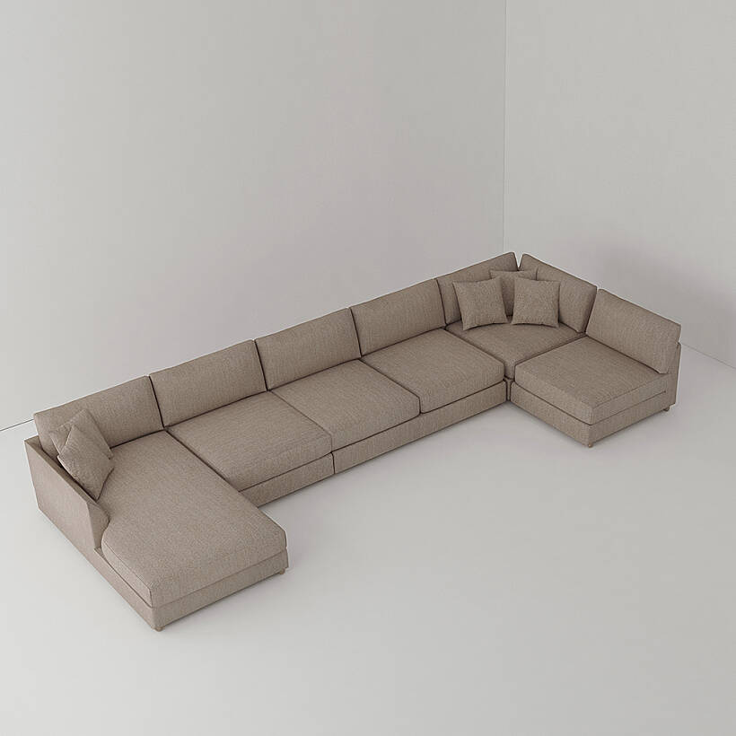 Sofa Plume 2’li Kolsuz Modül 160 x 97 cm | Plainfry Kumaş - Kahve Keten - 