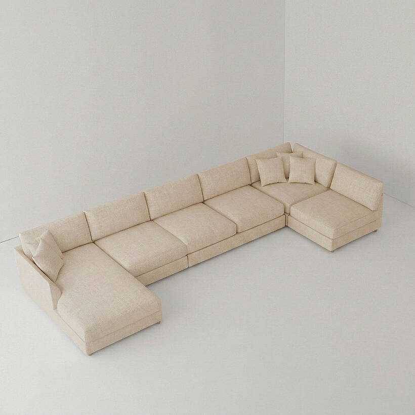 Sofa Plume 2’li Tek Kollu Sağ Köşe Modül 180 x 97 cm | Plainfry Kumaş - Krem Dokulu - 