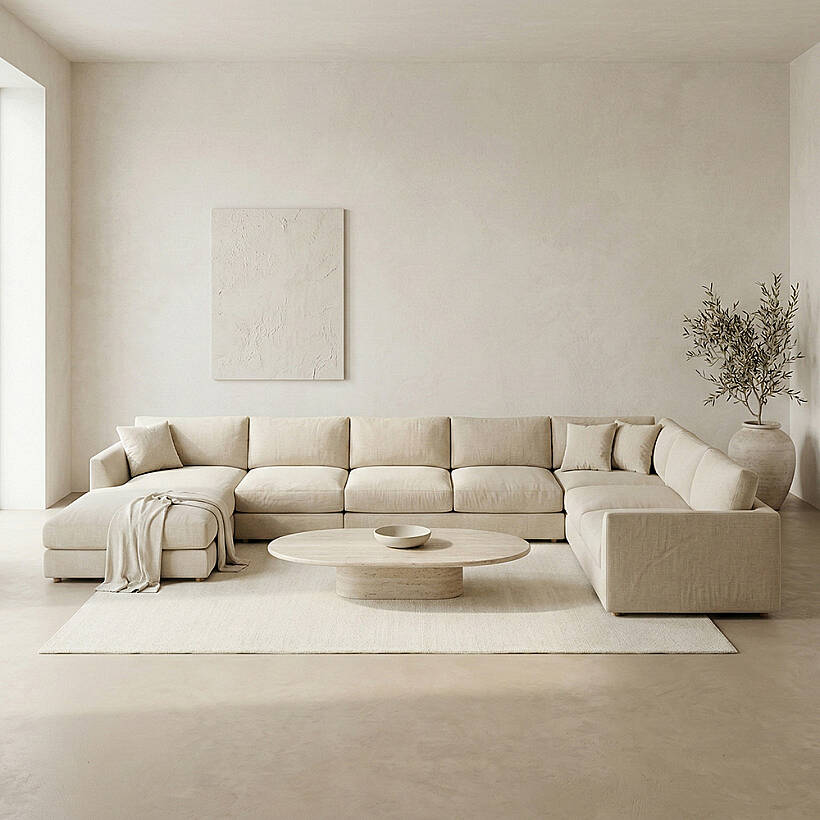 Sofa Plume 2’li Tek Kollu Sağ Köşe Modül 180 x 97 cm | Space Kumaş - Krem - 