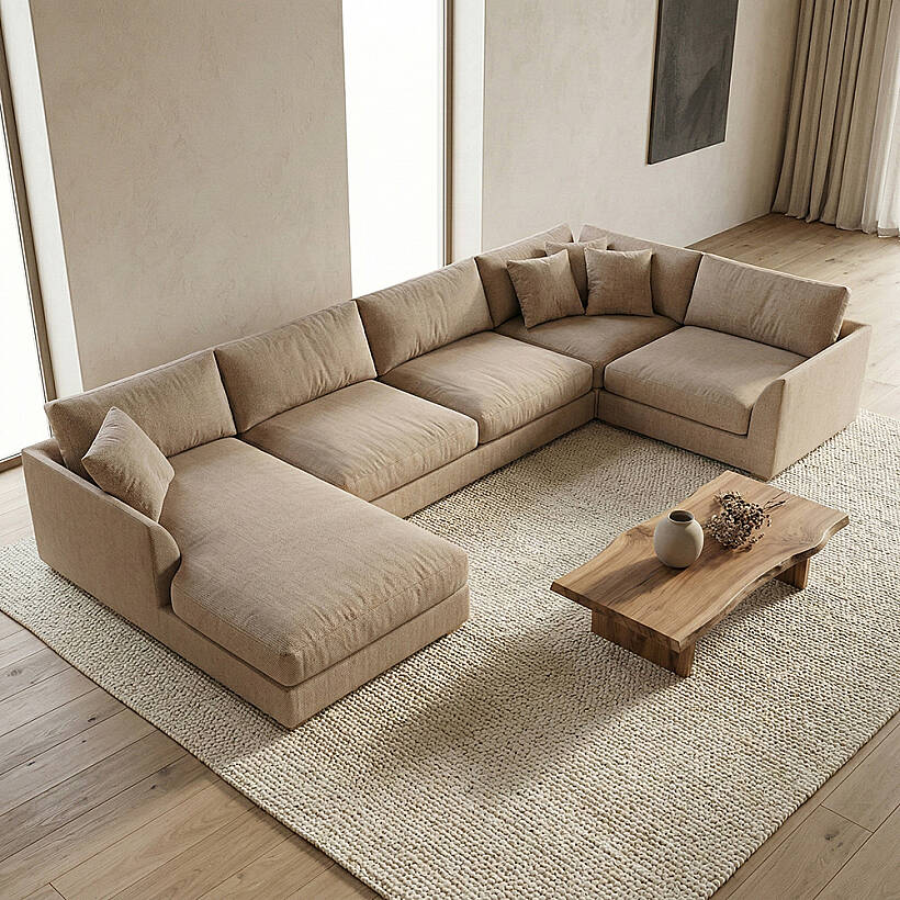 Sofa Plume 2’li Tek Kollu Sol Köşe Modül 180 x 97 cm | Plainfry Kumaş - Kahve Keten - 
