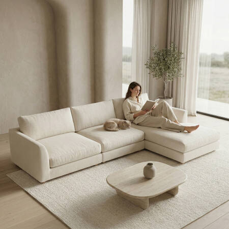 Sofa Plume 2’li Tek Kollu Sol Köşe Modül 180 x 97 cm | Plainfry Kumaş - Beyaz Keten - 2