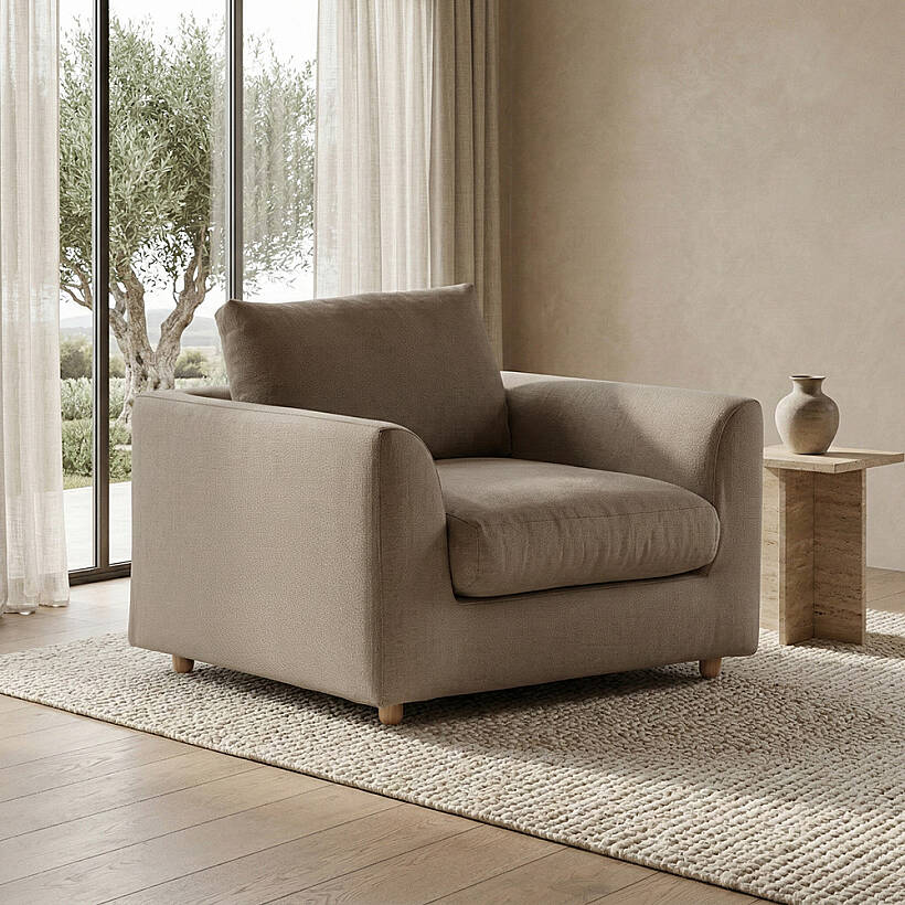 Sofa Plume Berjer 100 x 97 cm | Plainfry Kumaş - Kahve Keten - PENELOPE