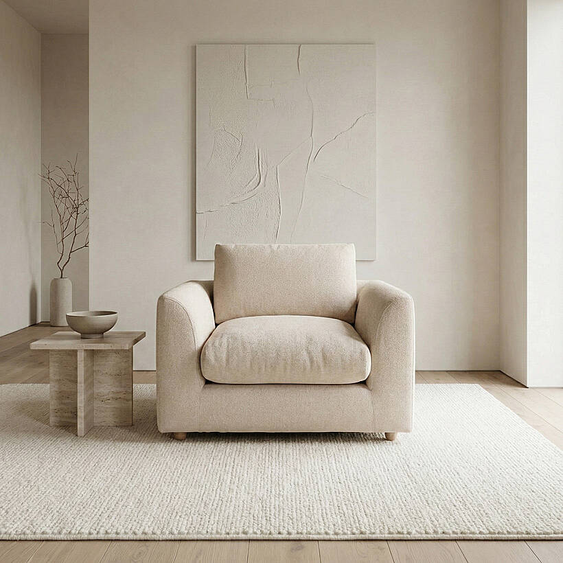 Sofa Plume Berjer 100 x 97 cm | Plainfry Kumaş - Krem Dokulu - PENELOPE