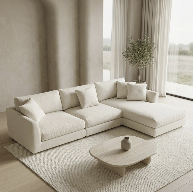 Sofa Plume Kollu Sol Köşe Modül 98 x 97 cm | Plainfry Kumaş - Beyaz Keten - 
