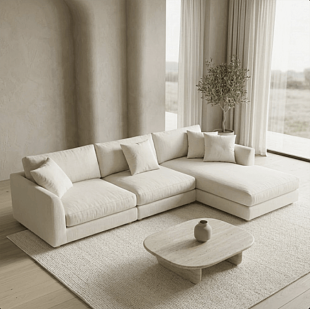 Sofa Plume Kollu Sol Köşe Modül 98 x 97 cm | Plainfry Kumaş - Beyaz Keten - PENELOPE (1)