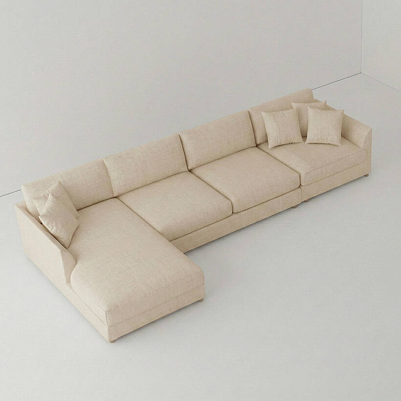 Sofa Plume Kollu Sol Köşe Modül 98 x 97 cm | Plainfry Kumaş - Krem Dokulu - 