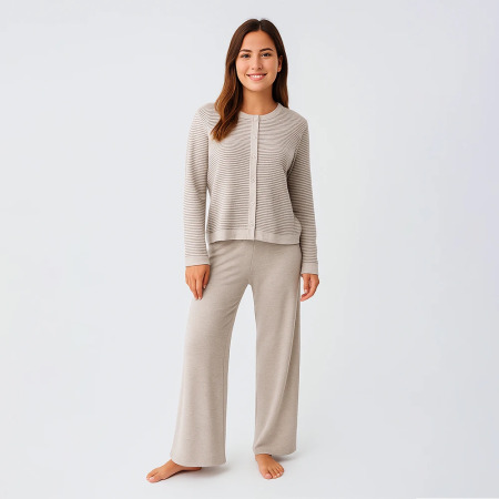 Softnest Uzun Kollu Yumuşak Dokulu Viskoz Pijama Takımı - Bej 