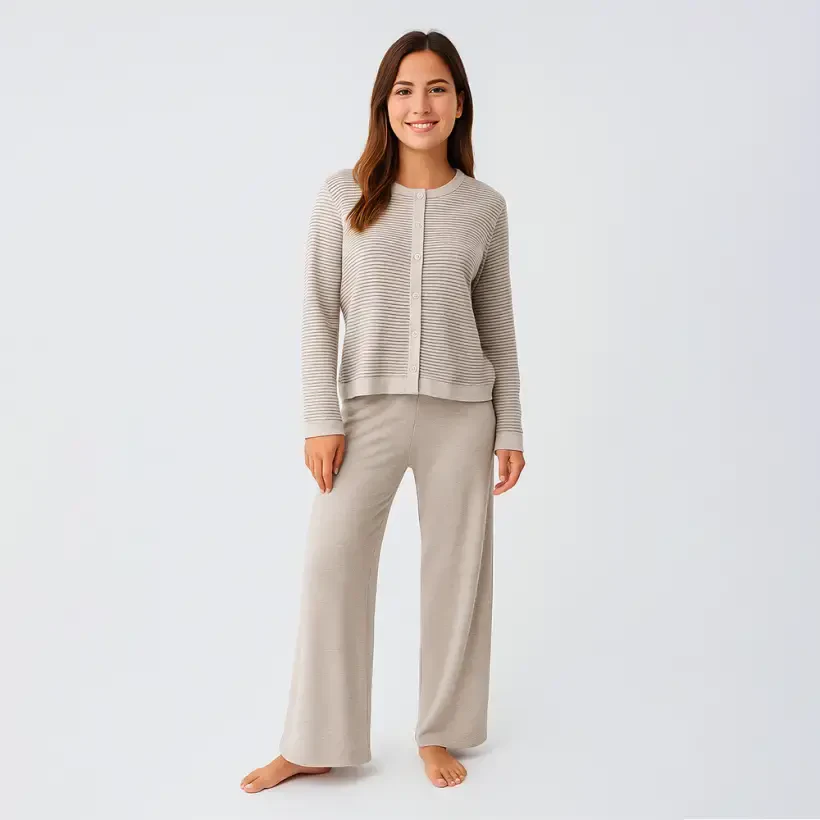 Softnest Uzun Kollu Yumuşak Dokulu Viskoz Pijama Takımı - Bej/Xl - PENELOPE