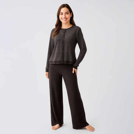 Softnest Uzun Kollu Yumuşak Dokulu Viskoz Pijama Takımı - Kahve - 1