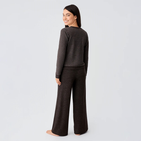 Softnest Uzun Kollu Yumuşak Dokulu Viskoz Pijama Takımı - Kahve - 2