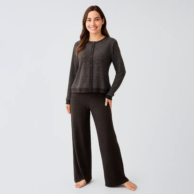 Softnest Uzun Kollu Yumuşak Dokulu Viskoz Pijama Takımı - Kahve/Xl - 