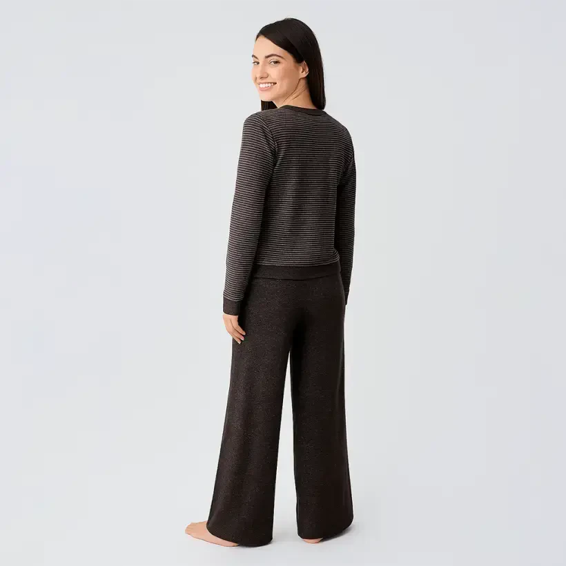 Softnest Uzun Kollu Yumuşak Dokulu Viskoz Pijama Takımı - Kahve/Xl - 