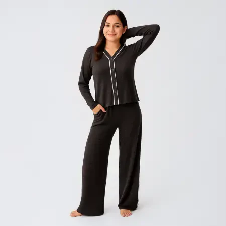 Softtouch Uzun Kollu Yumuşak Dokulu Örme Pijama Takımı - Kahve/L - 1