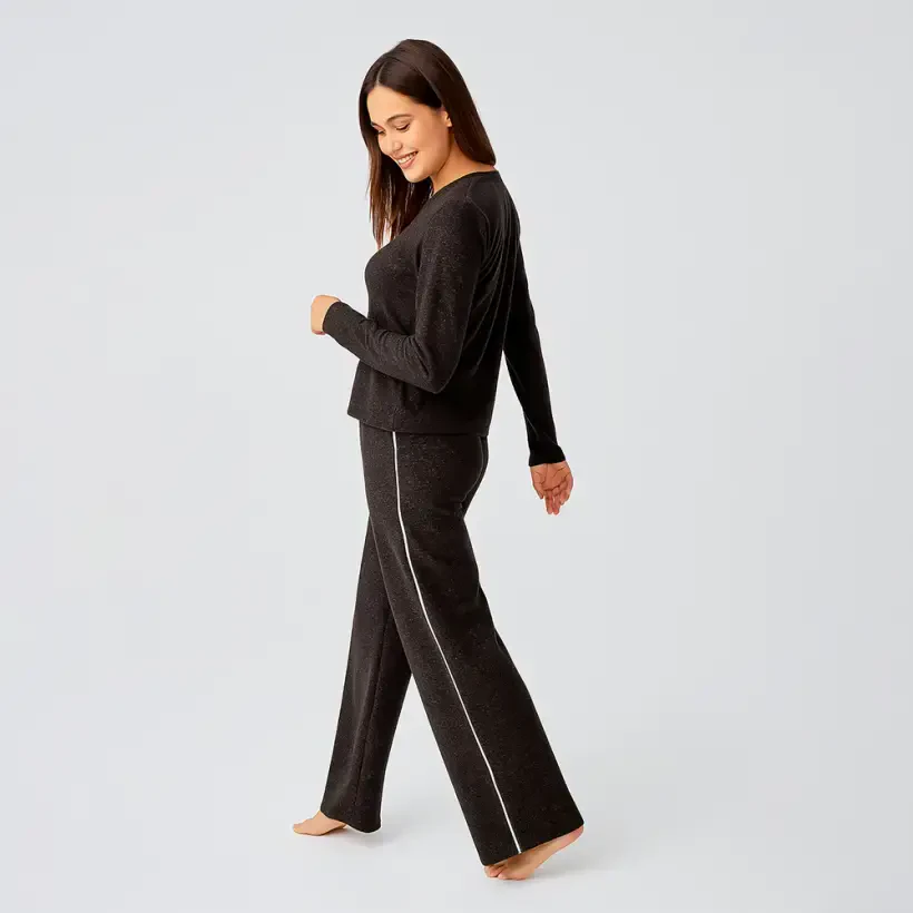 Softtouch Uzun Kollu Yumuşak Dokulu Örme Pijama Takımı - Kahve/Xl - 
