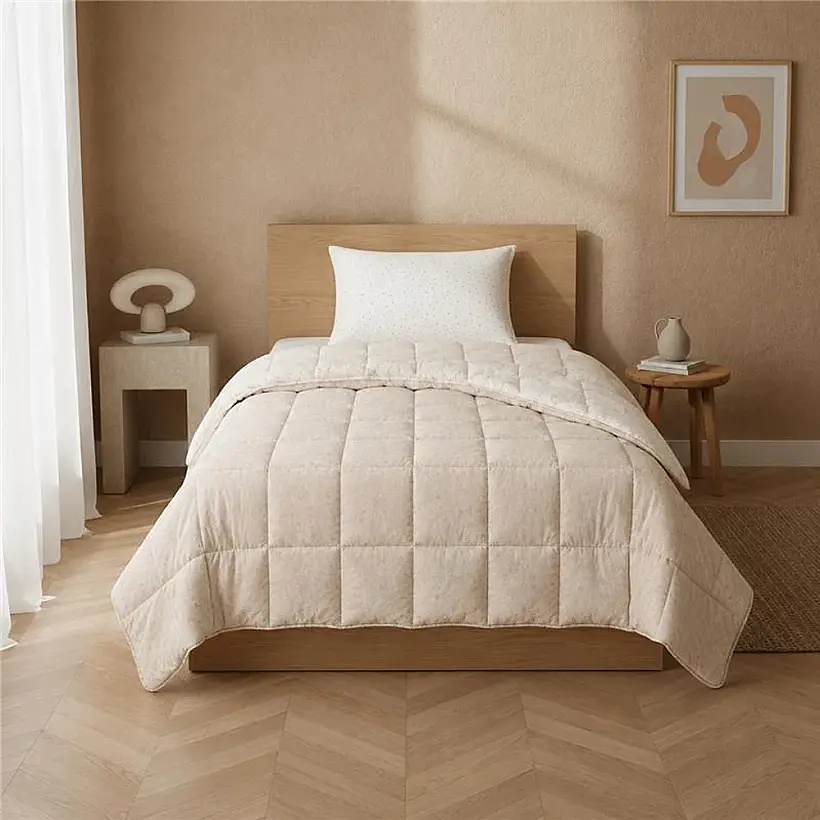 Tek Kişilik Çift Taraflı Welsoft Comforter Yorgan Seti Krem 155x215 cm - Dormio Soft Bloom Serisi - 