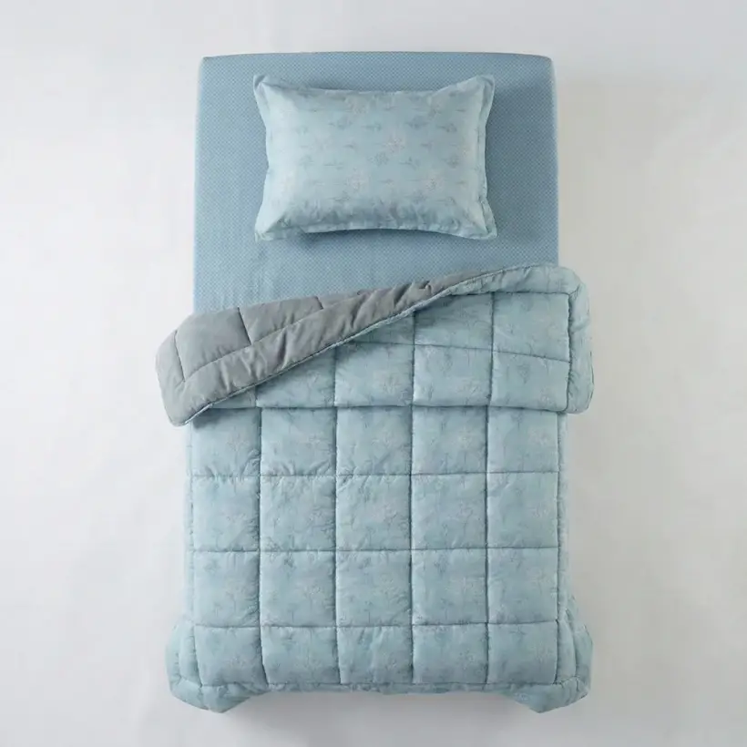 Tek Kişilik Çift Taraflı Welsoft Comforter Yorgan Seti Mavi 155x215 cm - Dormio Soft Bloom Serisi - 