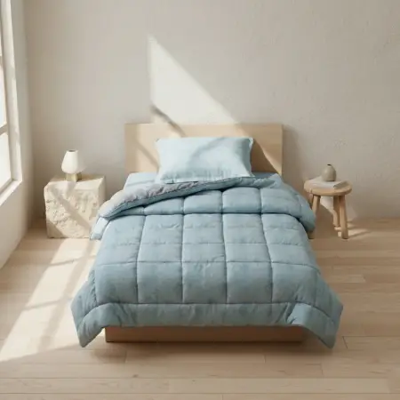 Tek Kişilik Çift Taraflı Welsoft Comforter Yorgan Seti Mavi 155x215 cm - Dormio Soft Bloom Serisi - 1