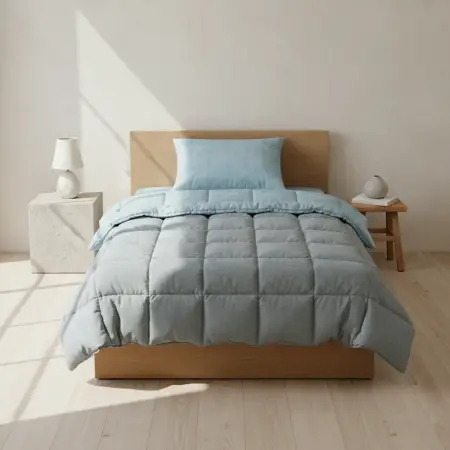 Tek Kişilik Çift Taraflı Welsoft Comforter Yorgan Seti Mavi 155x215 cm - Dormio Soft Bloom Serisi - 3