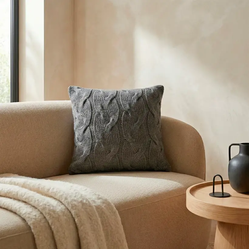 Triko Kırlent Kılıfı Füme 45x45 cm - Cabella Serisi - Penelope