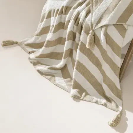 Triko Tv Battaniyesi Throw Bej-Krem Koltuk Şalı 200x220 cm - Luma Serisi - 4