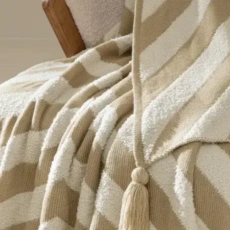 Triko Tv Battaniyesi Throw Bej-Krem Koltuk Şalı 200x220 cm - Luma Serisi - 3