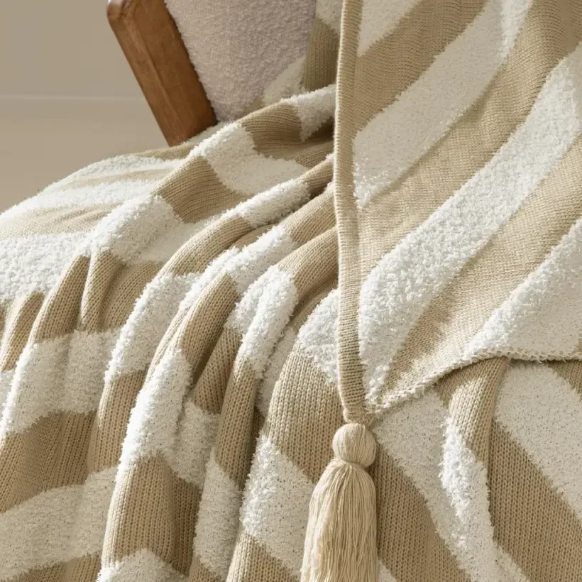 Triko Tv Battaniyesi Throw Bej-Krem Koltuk Şalı 200x220 cm - Luma Serisi - 