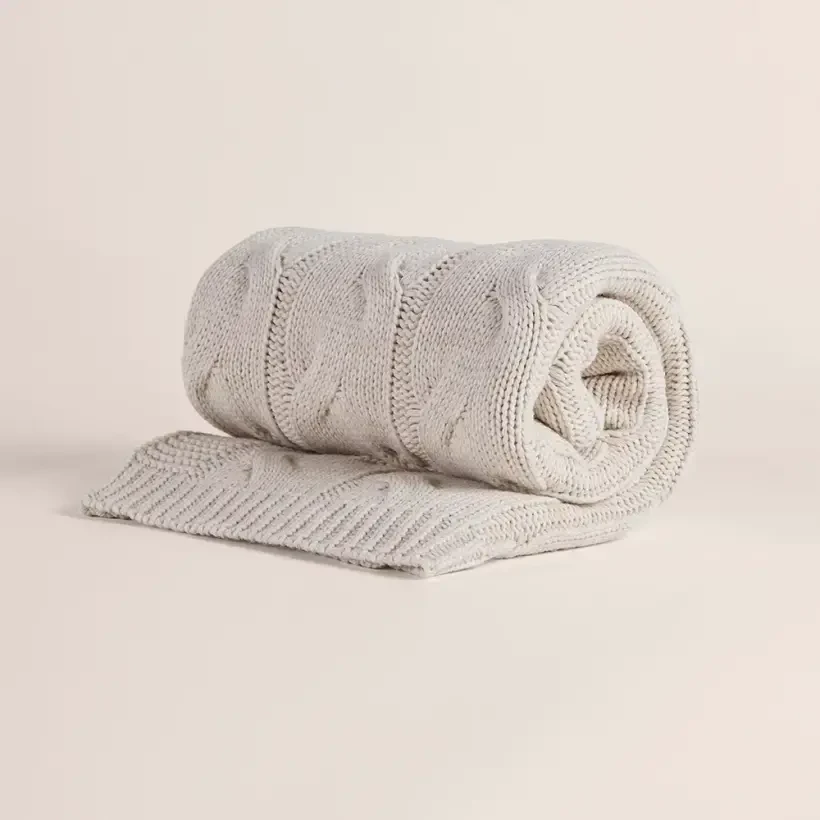 Triko Tv Battaniyesi Throw Krem Koltuk Şalı 90x200 cm - Cabella Serisi - PENELOPE