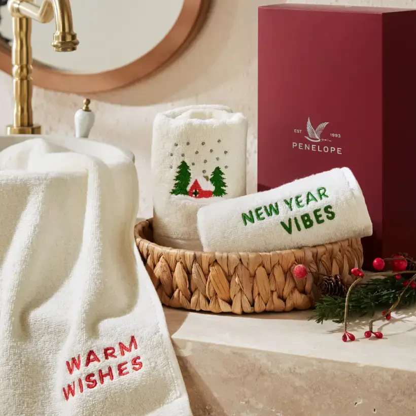 Yılbaşı Temalı %100 Pamuk 3'lü Kutulu Havlu Seti - Wish Box - PENELOPE
